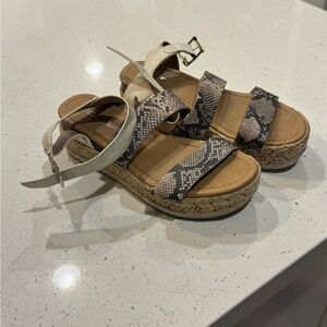 Soda Snakeskin and Cream Platform Sandals